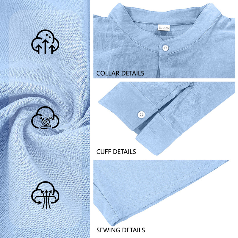 para hombre de lino de manga larga camisa & shorts Set