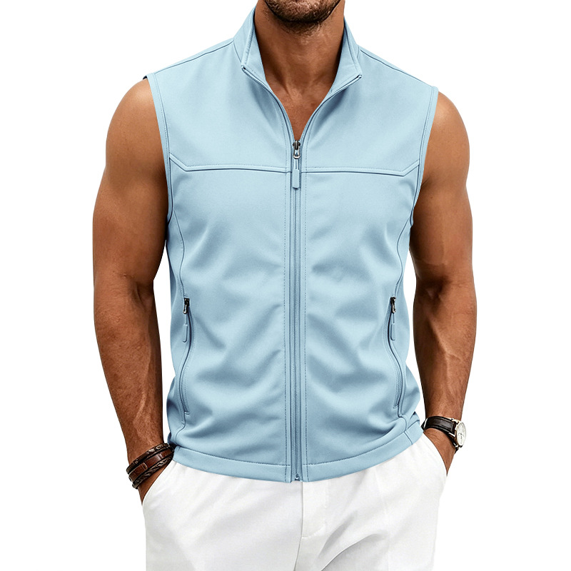 para hombre con cierre Sleeveless Vest | holgado Fit Breathable Pocket Gilet