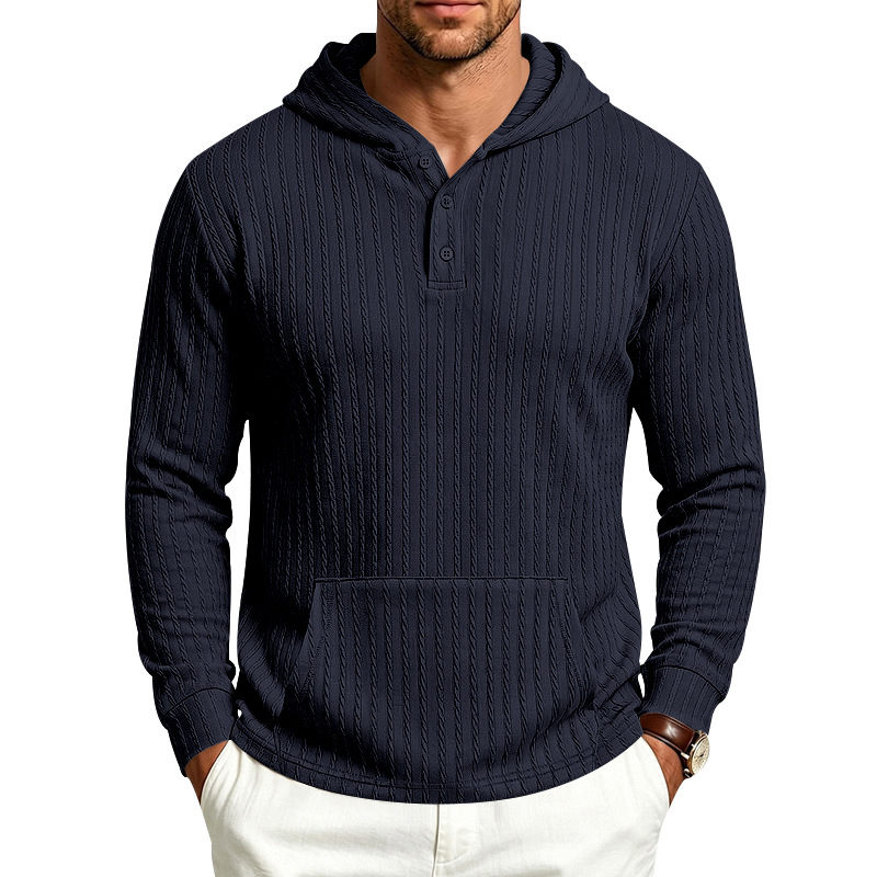 para hombre Hooded Henley de manga larga | Relaxed Textured Pockecamiseta