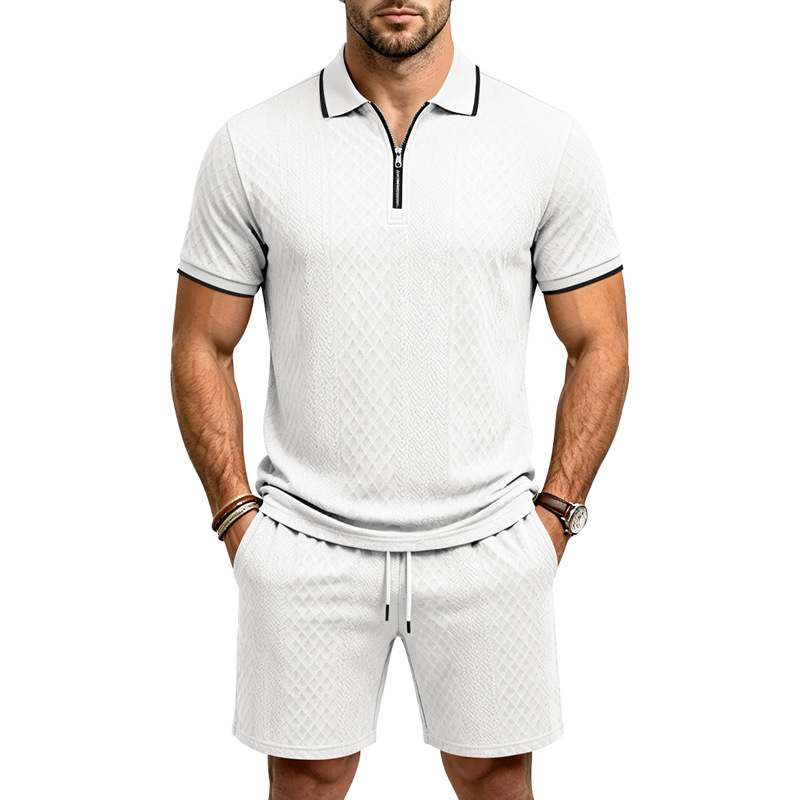 para hombre Jacquard camisa polo & shorts Set | Relaxed con cierre Commuter 2-Piece