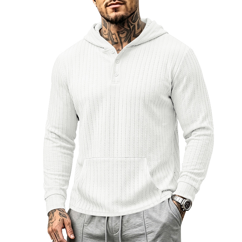 para hombre Hooded Henley de manga larga | Relaxed Textured Pockecamiseta
