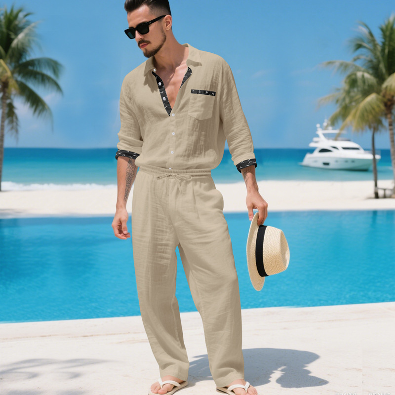 para hombre de manga larga camisa set