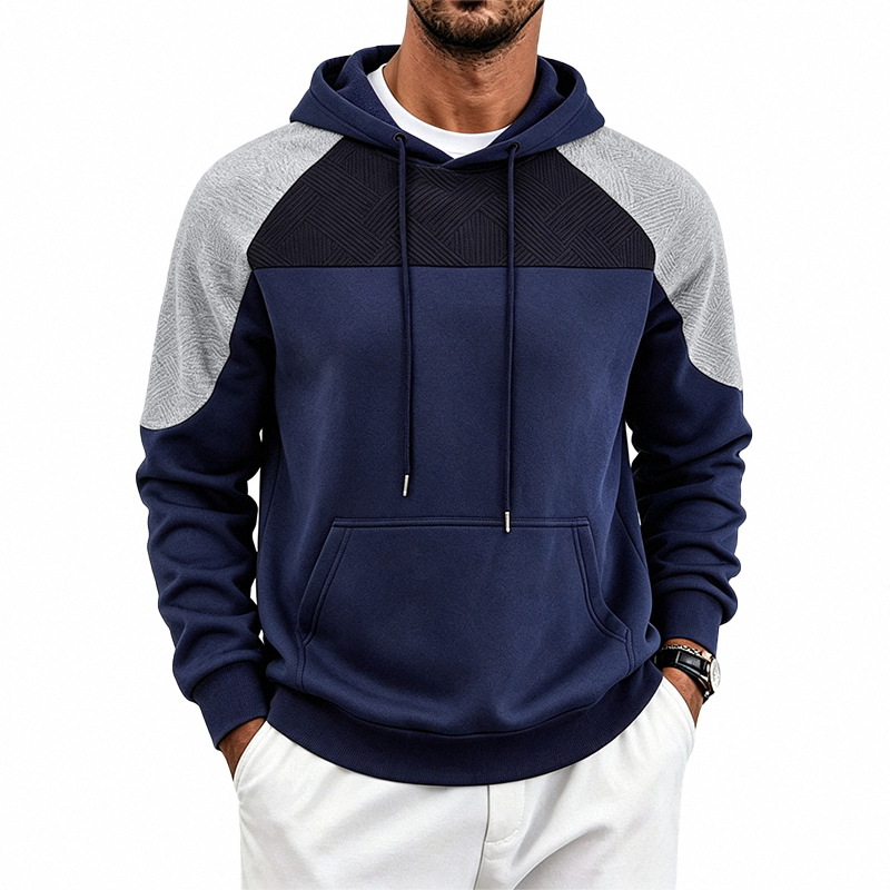 para hombre Colorblock Textured sudadera con capucha | Relaxed Fit Pullover Sweacamiseta