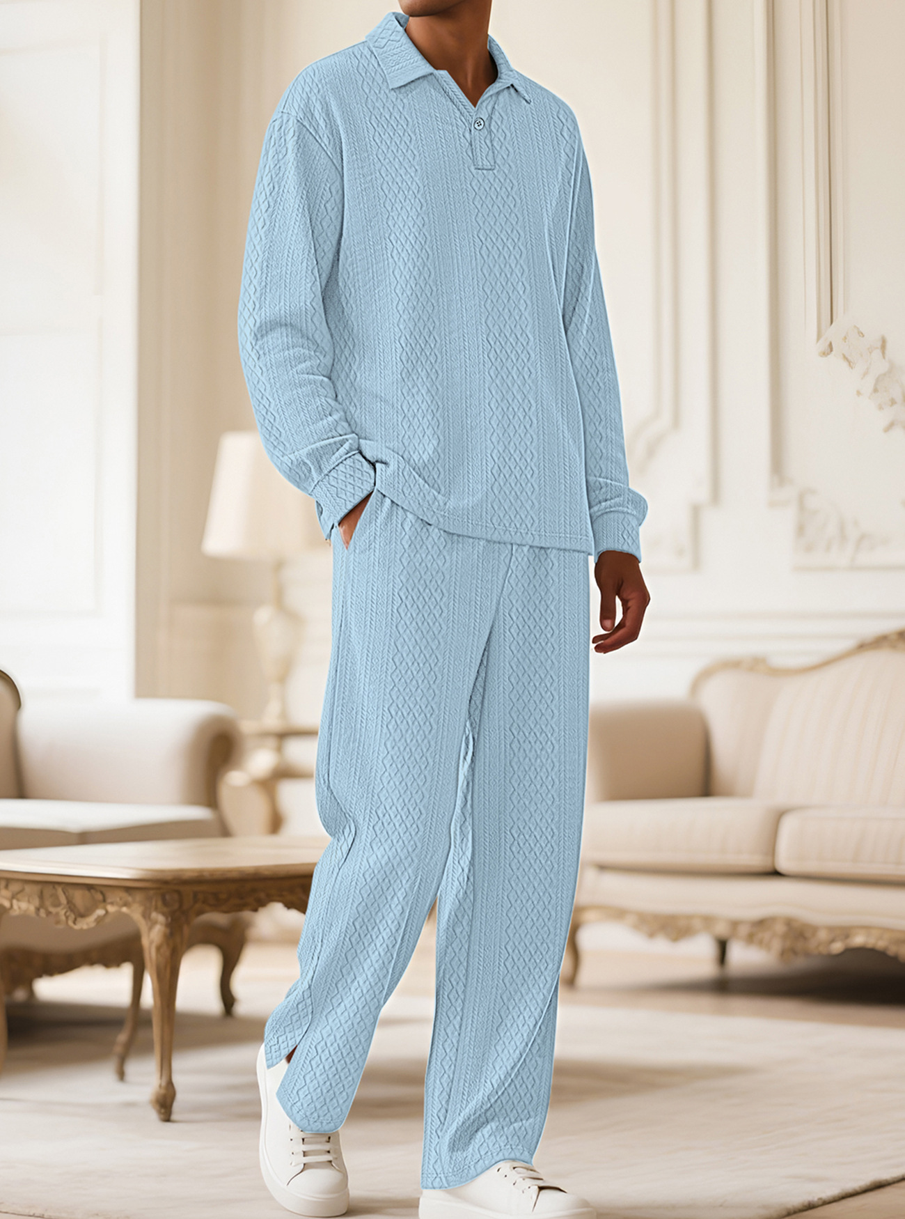 para hombre de manga largad polo & pantalón Set