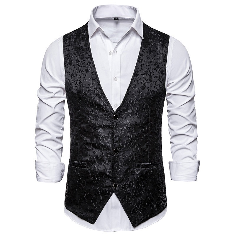 Chaleco Mens Hipster Metallic jacquard Single Breasted V-Neck Suit /Tuxedo Waistabrigo
