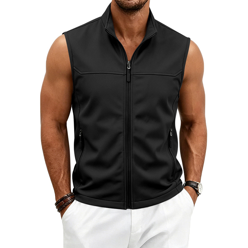 para hombre con cierre Sleeveless Vest | holgado Fit Breathable Pocket Gilet