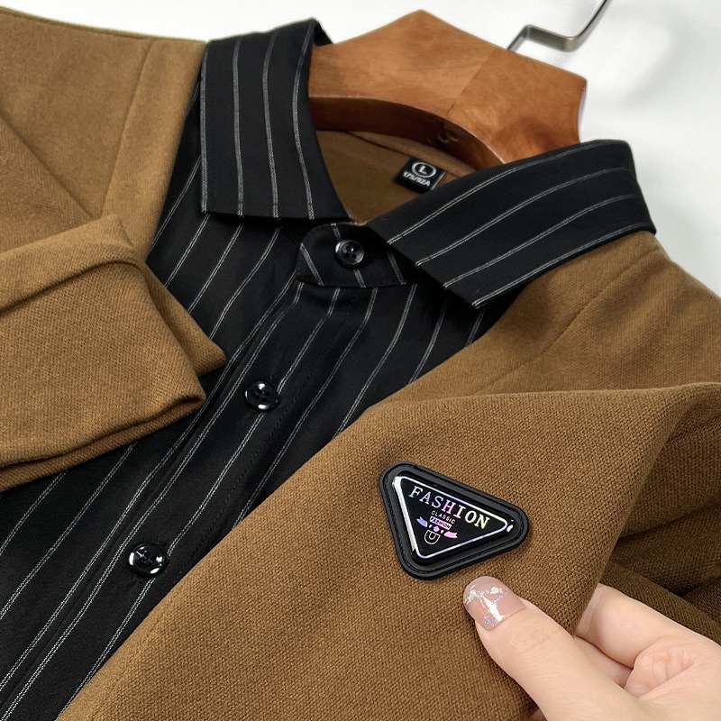 Camisa German velvecamiseta woven fabric fake two-piece suit