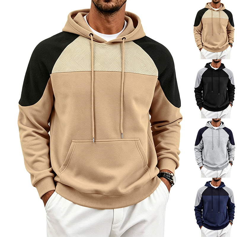 para hombre Colorblock Textured sudadera con capucha | Relaxed Fit Pullover Sweacamiseta