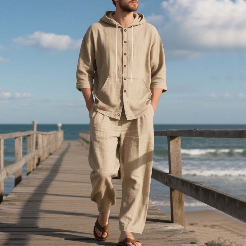 para hombre de lino camisa & pantalón Set