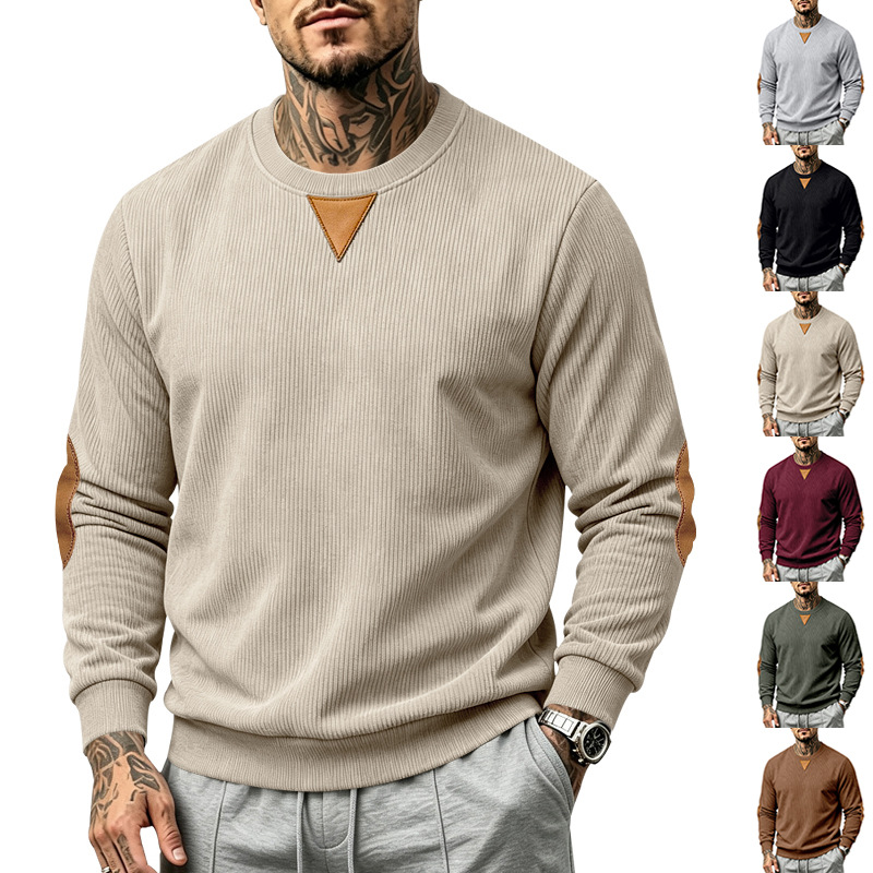 para hombre Corduroy Crew Neck Sweacamiseta | Relaxed Fit Embroidered de manga larga Top