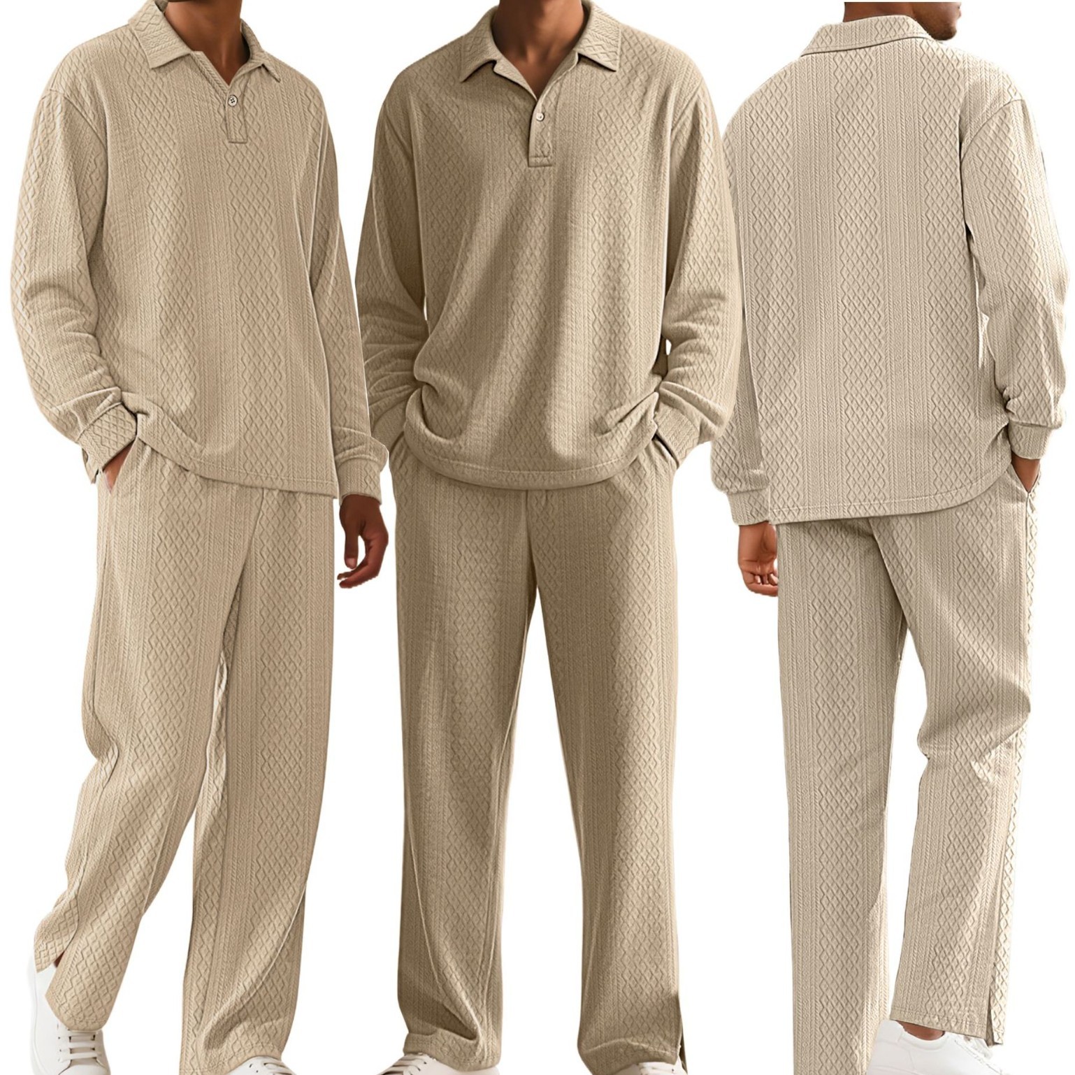 para hombre de manga largad polo & pantalón Set
