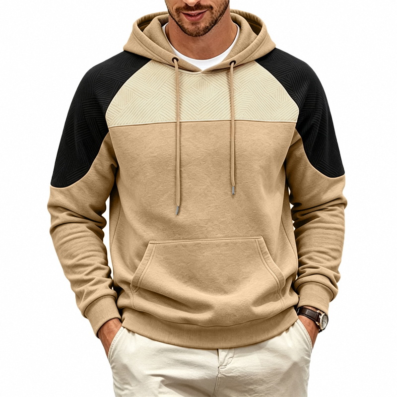 para hombre Colorblock Textured sudadera con capucha | Relaxed Fit Pullover Sweacamiseta
