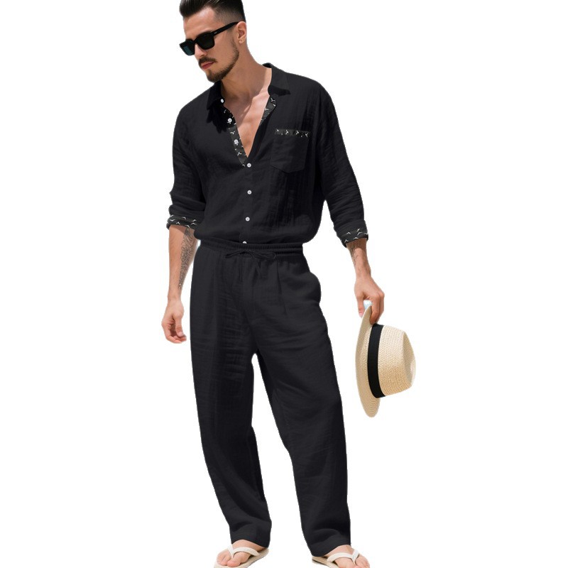 para hombre de manga larga camisa set