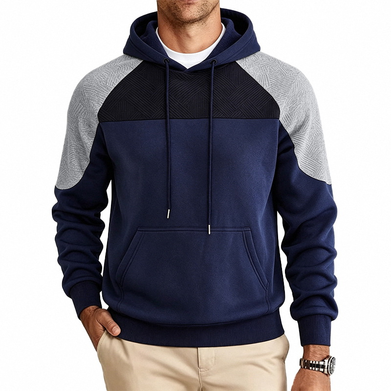 para hombre Colorblock Textured sudadera con capucha | Relaxed Fit Pullover Sweacamiseta