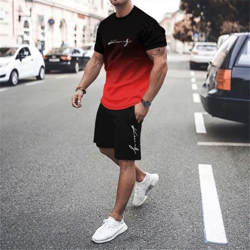 Camiseta 🏖️Summer Cool Deal: ONLY ￡15.99!!😎 Gradient Color & shorts Set para hombre