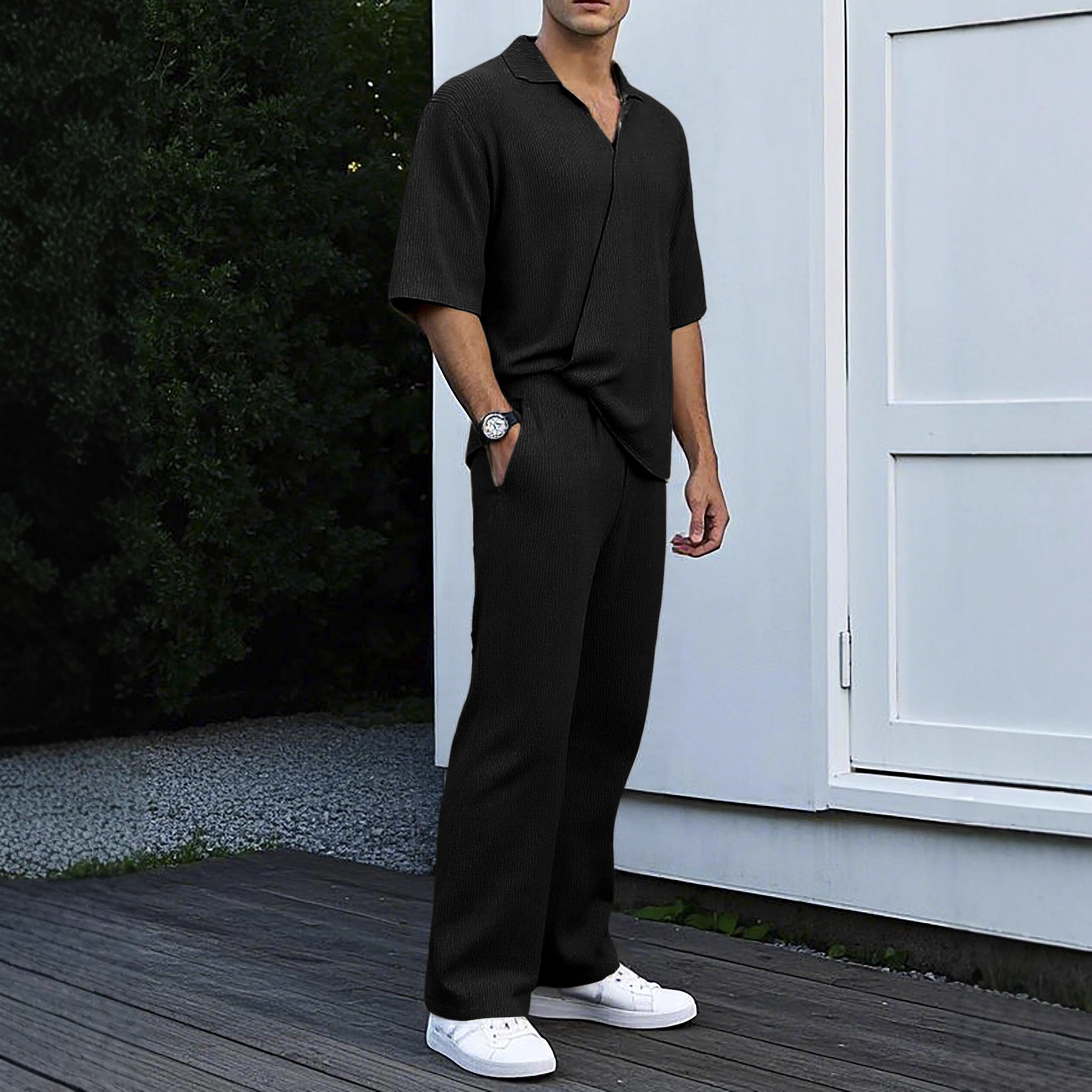 para hombre de manga corta camisa & pantalón Set