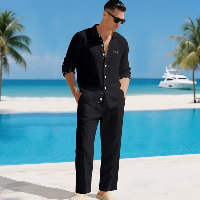 para hombre de manga larga camisa set