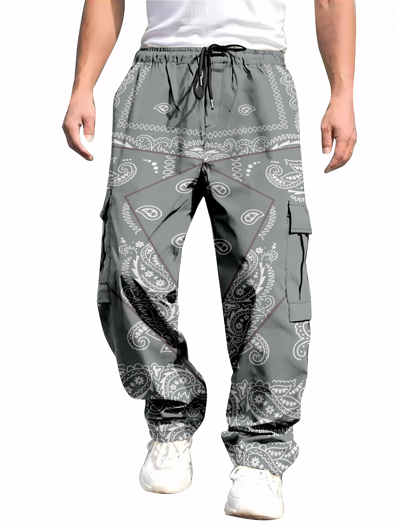 para hombre All-Over Print Cargo pantalón | Multi-Pocket Drawstring Trousers