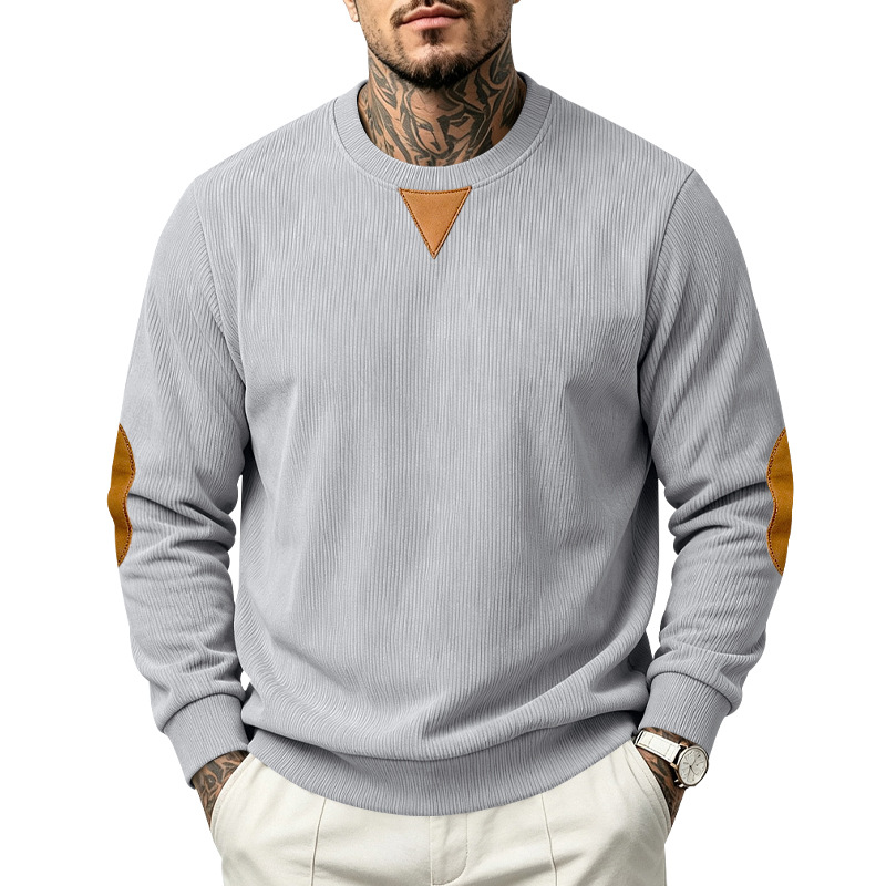 para hombre Corduroy Crew Neck Sweacamiseta | Relaxed Fit Embroidered de manga larga Top