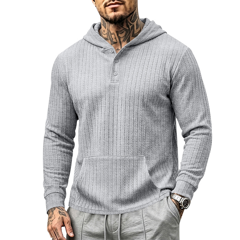 para hombre Hooded Henley de manga larga | Relaxed Textured Pockecamiseta