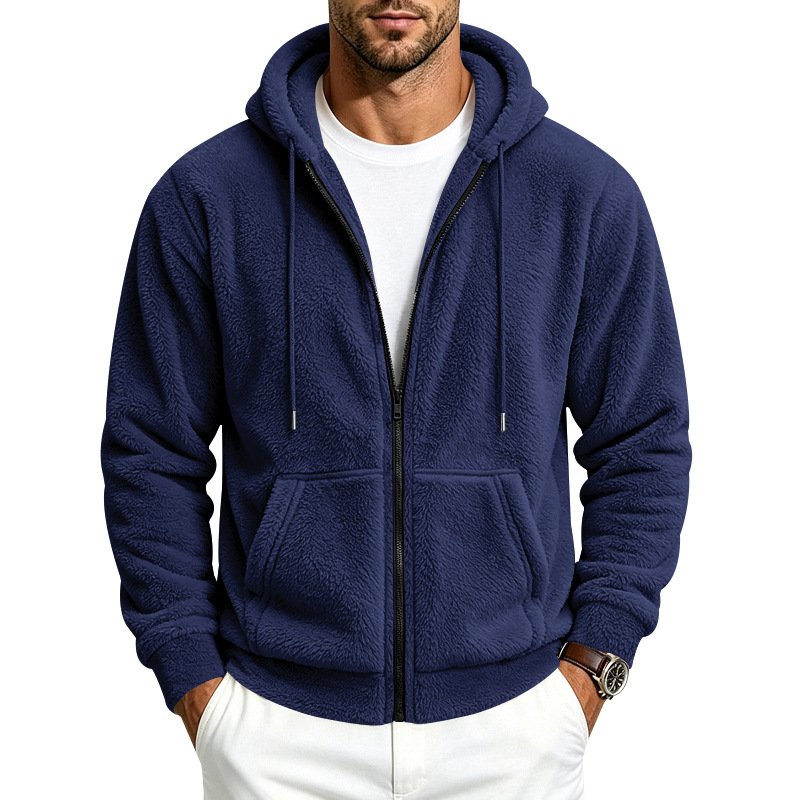 holgado-fitting double-sided Arctic fleece para hombre con cierre cardigan sudadera con capucha