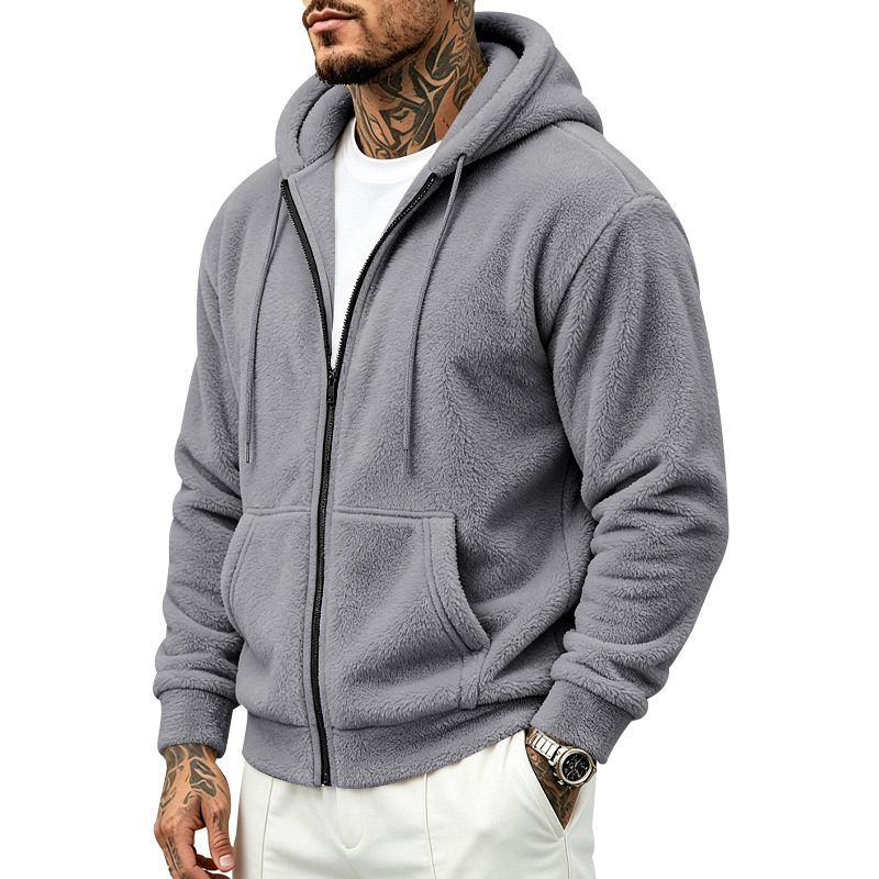 holgado-fitting double-sided Arctic fleece para hombre con cierre cardigan sudadera con capucha