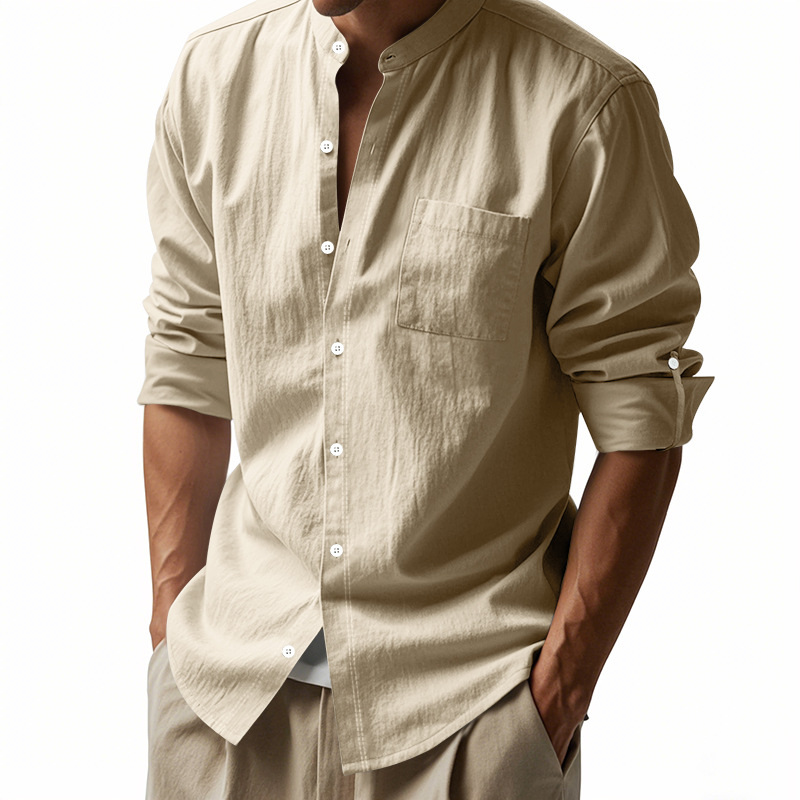 para hombre de lino Stand Collar camisa