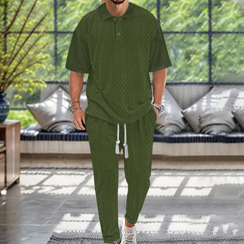para hombre solid-color de manga corta top and long pantalón conjunto de dos piezas