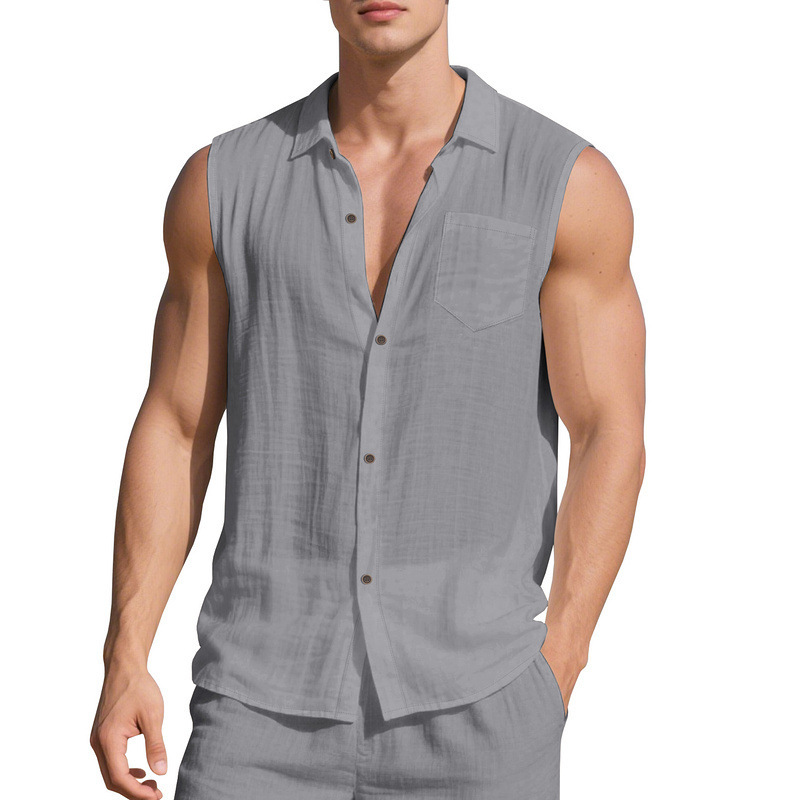 para hombre Sleeveless de lino camisa