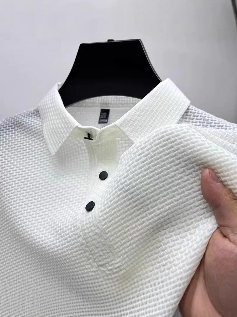 Camisa polo Ice seda Thin Mesh transpirable solapa de manga corta