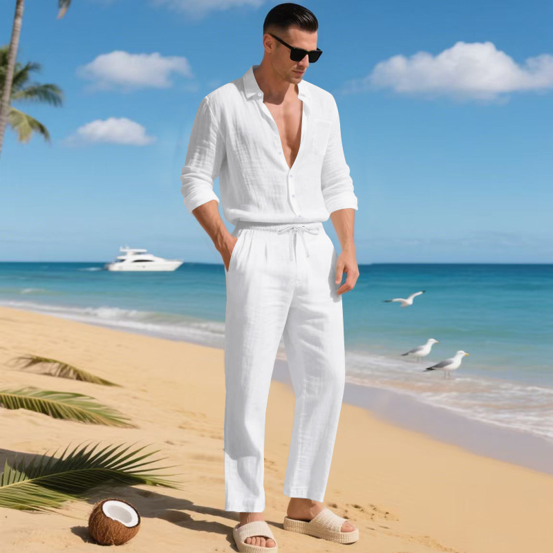 para hombre de lino camisa & pantalón Set