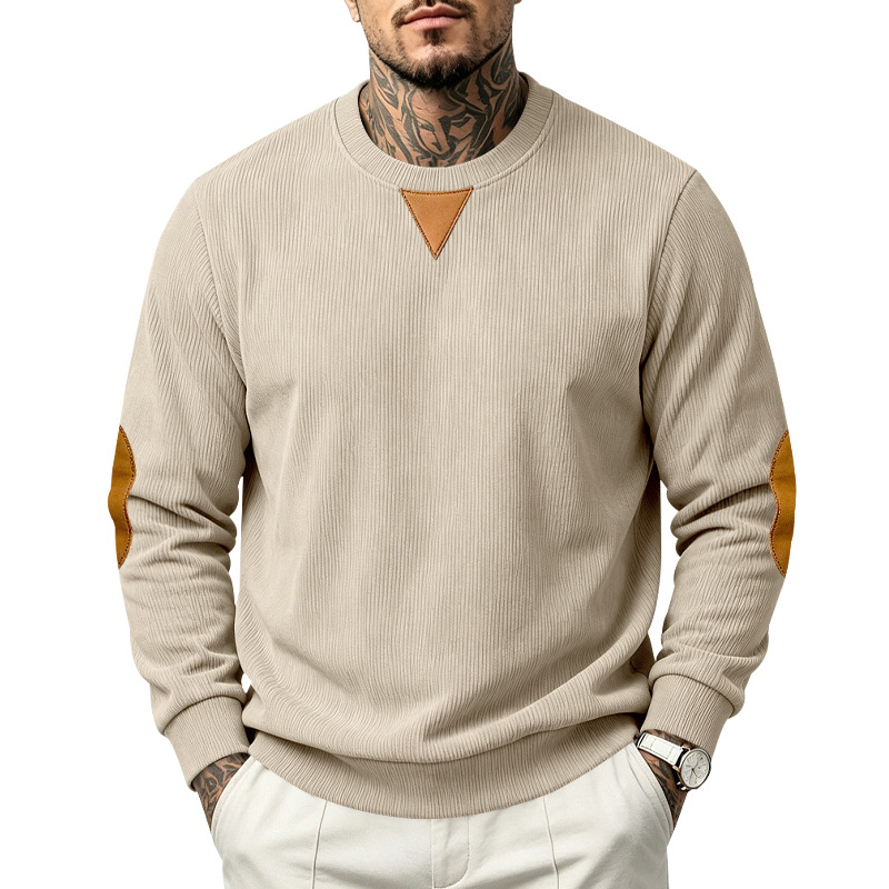 para hombre Corduroy Crew Neck Sweacamiseta | Relaxed Fit Embroidered de manga larga Top