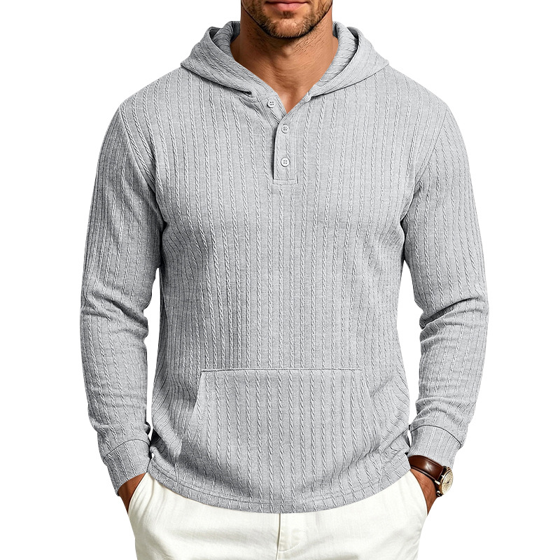 para hombre Hooded Henley de manga larga | Relaxed Textured Pockecamiseta