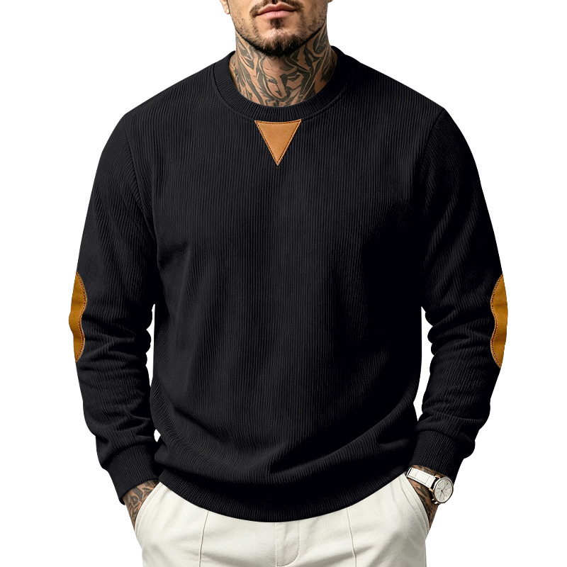 para hombre Corduroy Crew Neck Sweacamiseta | Relaxed Fit Embroidered de manga larga Top