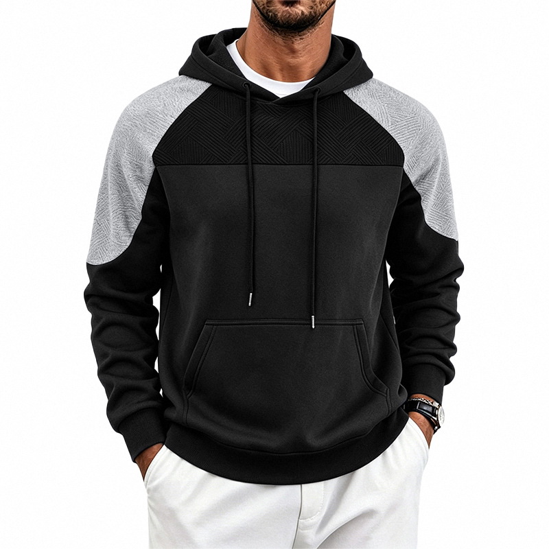 para hombre Colorblock Textured sudadera con capucha | Relaxed Fit Pullover Sweacamiseta