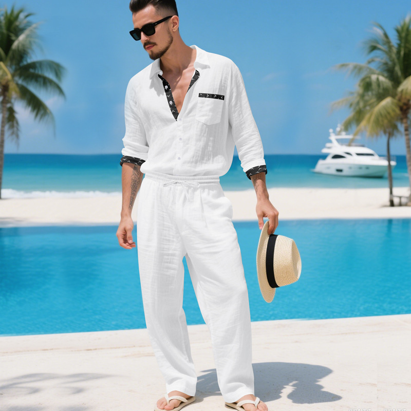 para hombre de manga larga camisa set