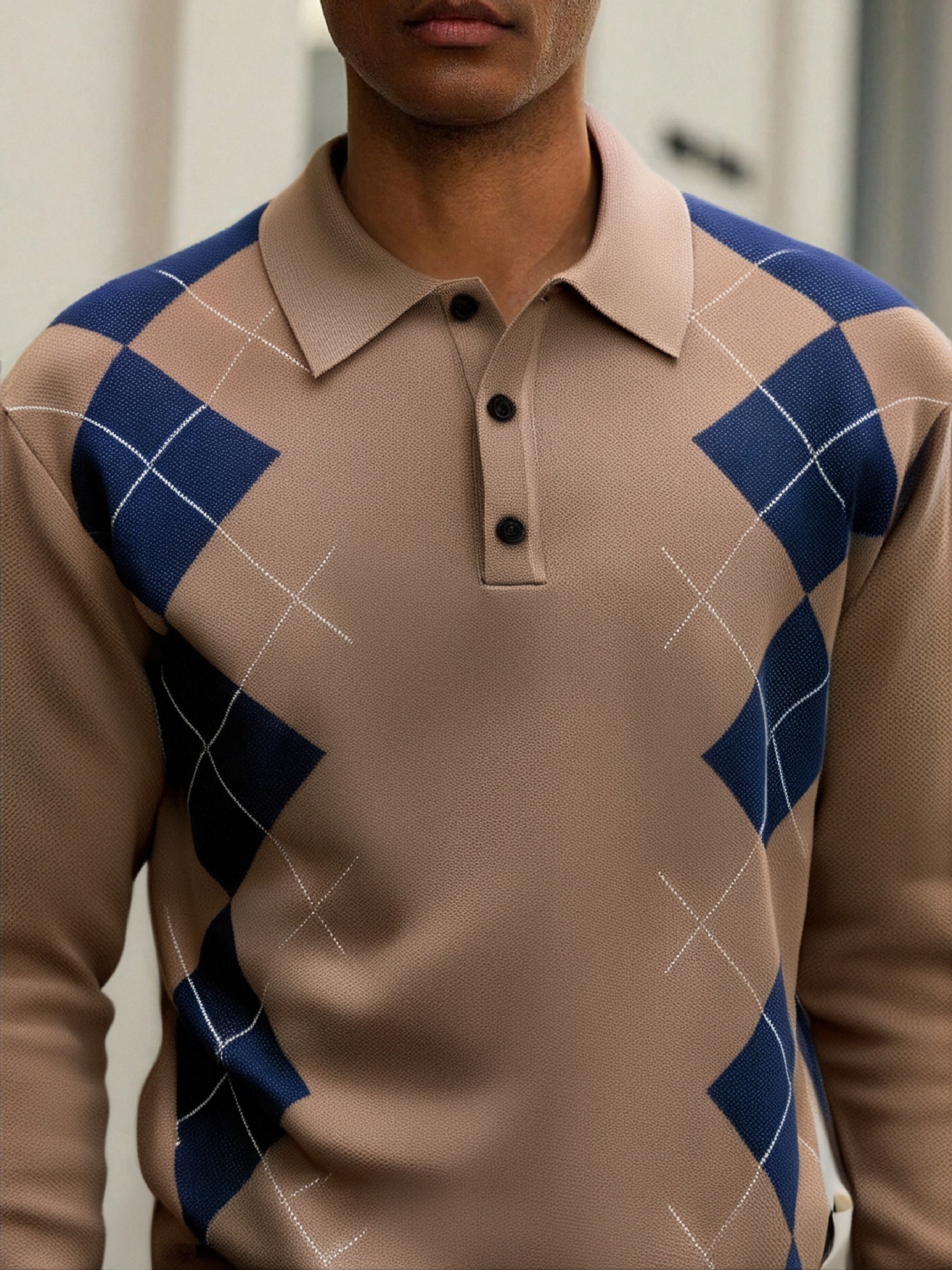Casual a cuadros Round Neck tejido Sweater para hombre