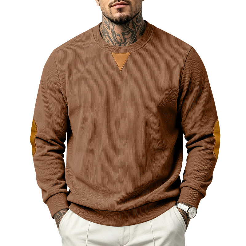 para hombre Corduroy Crew Neck Sweacamiseta | Relaxed Fit Embroidered de manga larga Top