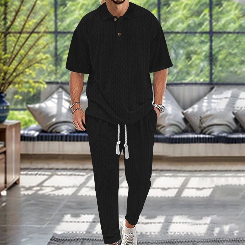para hombre solid-color de manga corta top and long pantalón conjunto de dos piezas