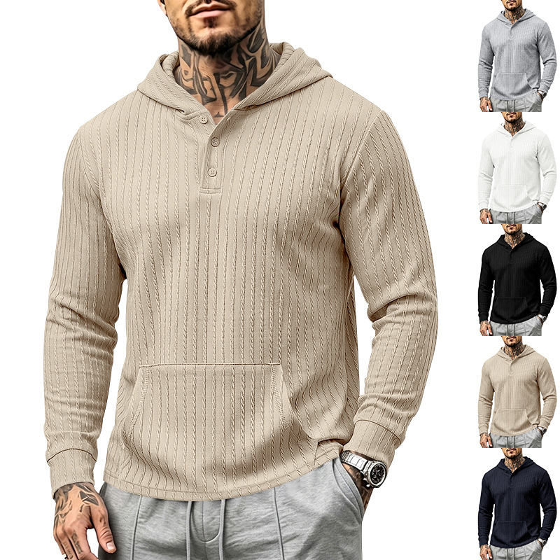 para hombre Hooded Henley de manga larga | Relaxed Textured Pockecamiseta