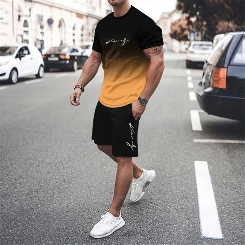 Camiseta 🏖️Summer Cool Deal: ONLY ￡15.99!!😎 Gradient Color & shorts Set para hombre