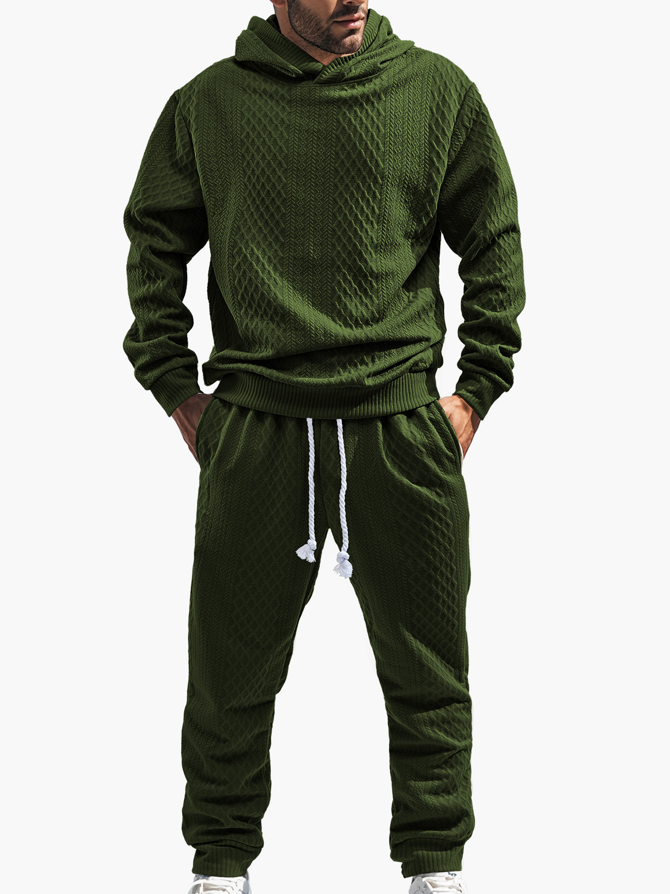 para hombre Relaxed de manga larga Jacquard sudadera con capucha & pantalón Set