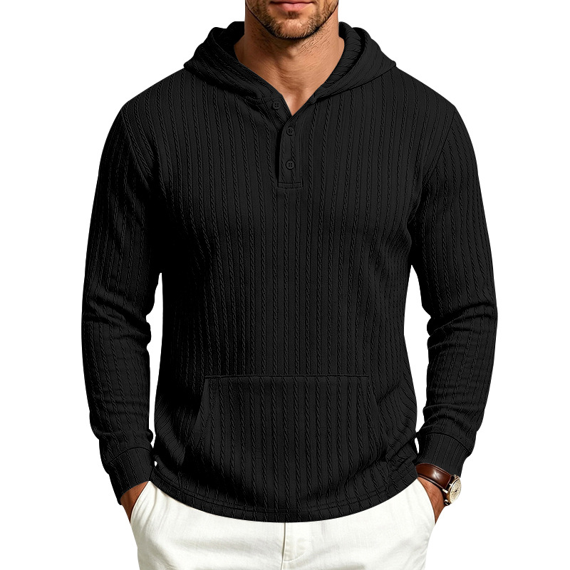 para hombre Hooded Henley de manga larga | Relaxed Textured Pockecamiseta