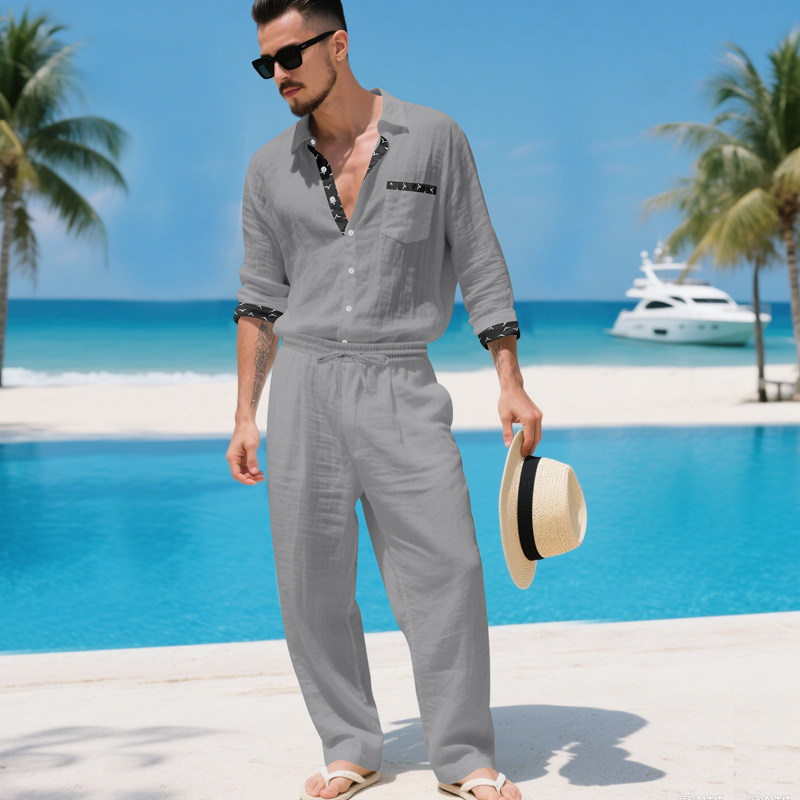 para hombre de manga larga camisa set
