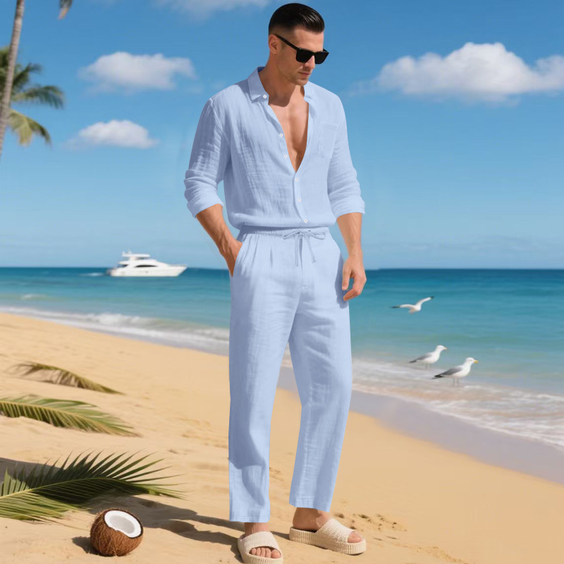 para hombre de lino camisa & pantalón Set
