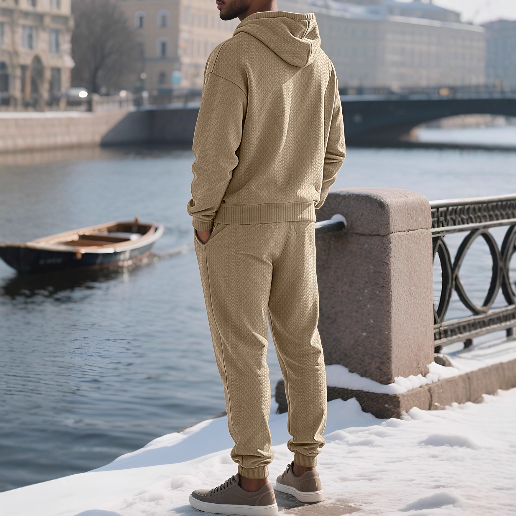para hombre Relaxed de manga larga Jacquard sudadera con capucha & pantalón Set