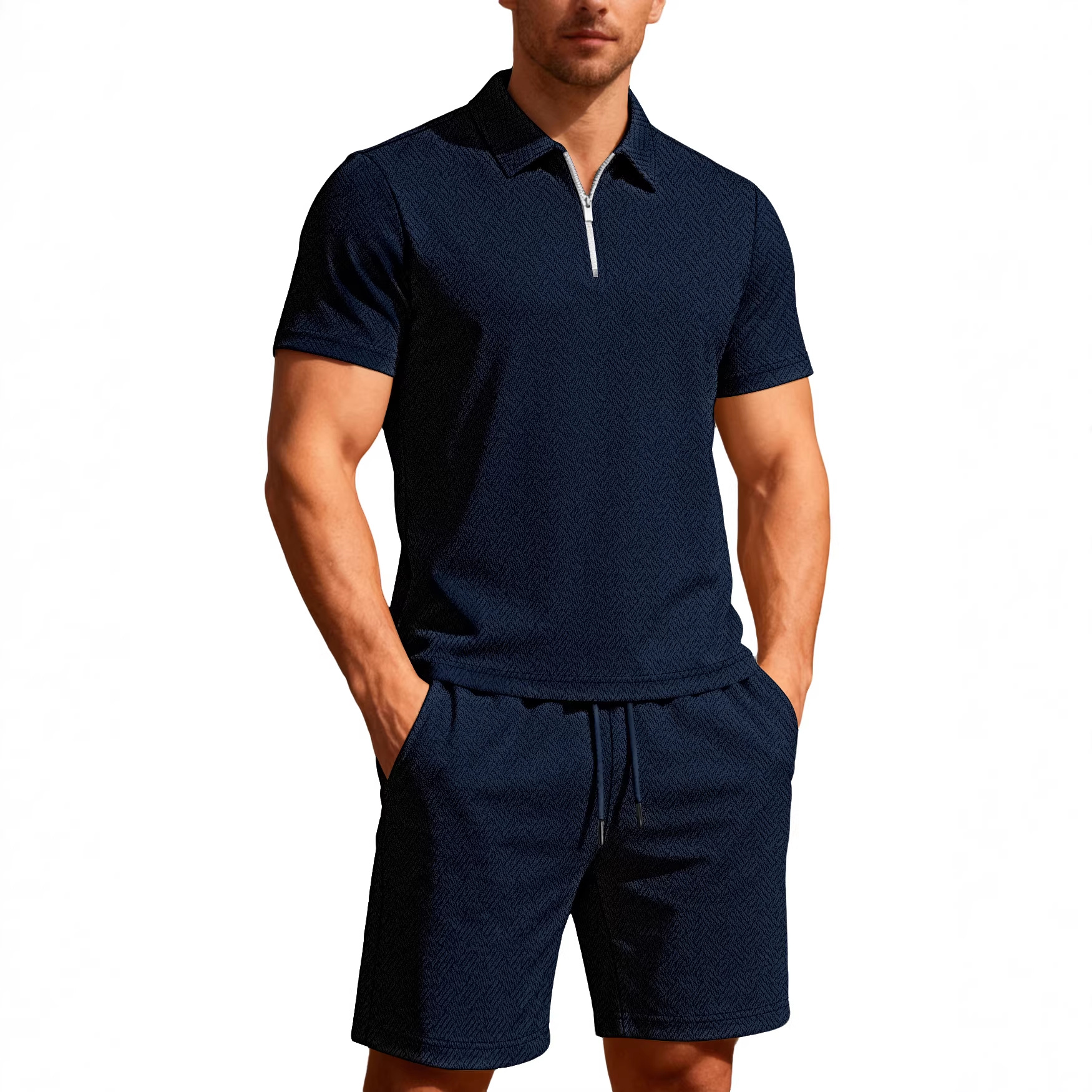 para hombre de manga corta Zip Polo shorts Set