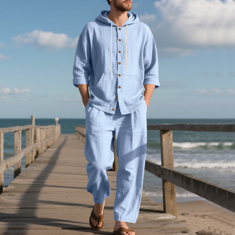 para hombre de lino camisa & pantalón Set
