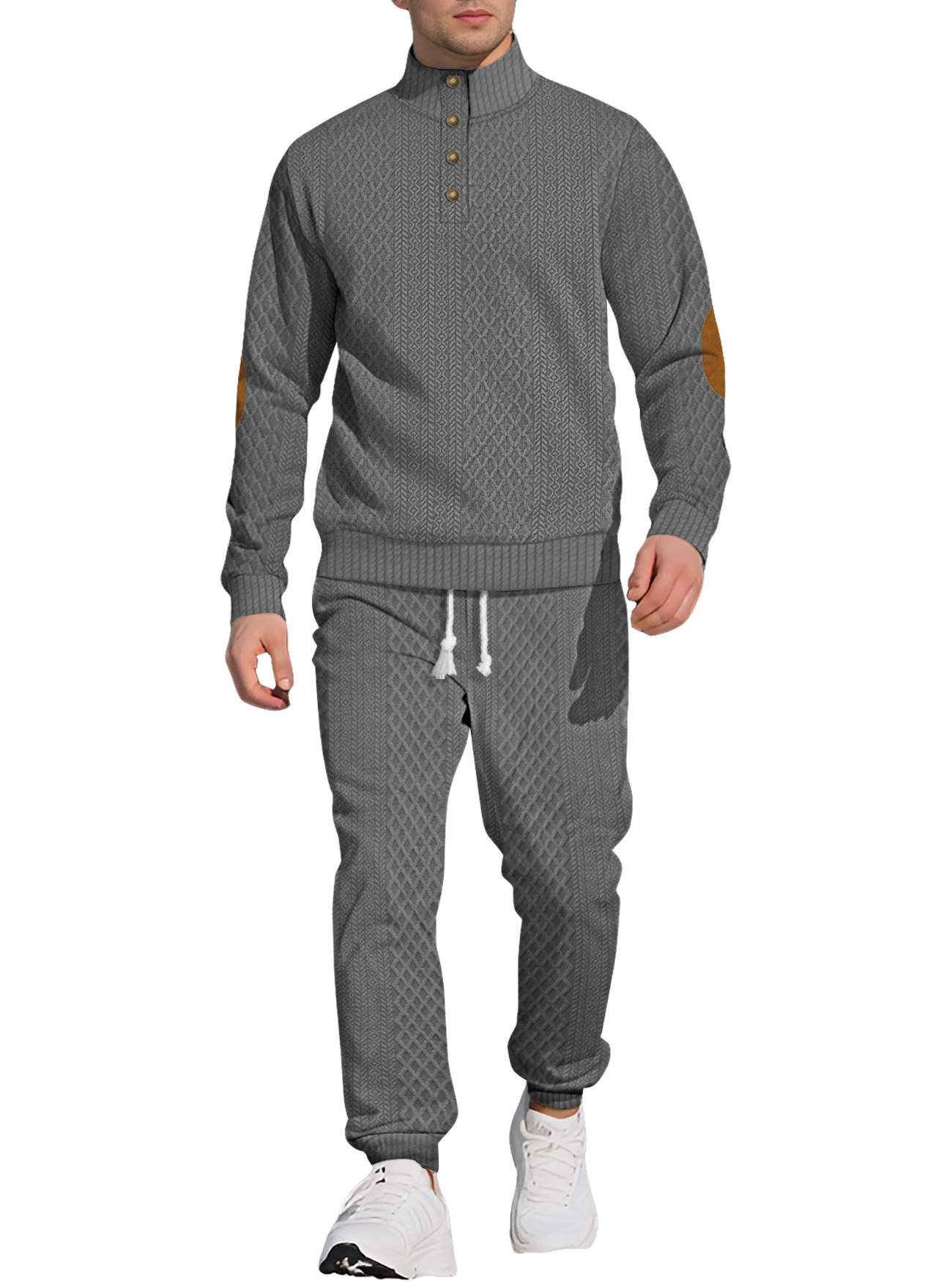 para hombre Stand Collar de manga larga Jacquard Sweacamiseta & pantalón Set