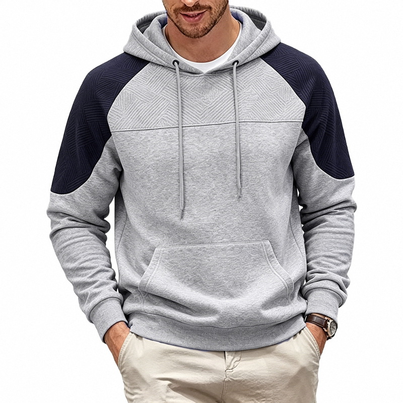 para hombre Colorblock Textured sudadera con capucha | Relaxed Fit Pullover Sweacamiseta